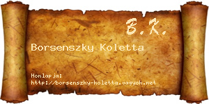 Borsenszky Koletta névjegykártya